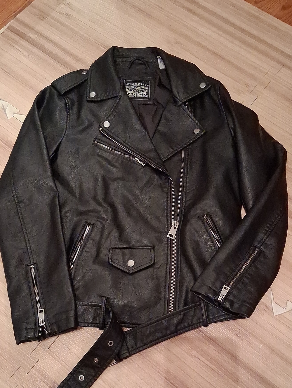 Levi's Black Faux Leather Moto Jacket with Silver Hardware